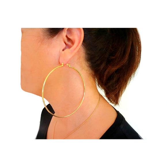 Oversized 14K Gold-Filled Hoop Earrings w/ Removable Sun Charm - XL Jumbo, 3.2" - Picture 2 of 9